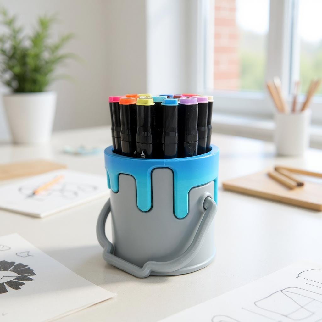 3D Printed Paint Bucket Pencil Holder: Artist Desk Organizer
