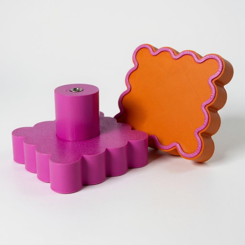 Retro Wavy Drawer Pulls: 3D Printed Pink & Orange Cabinet Knobs
