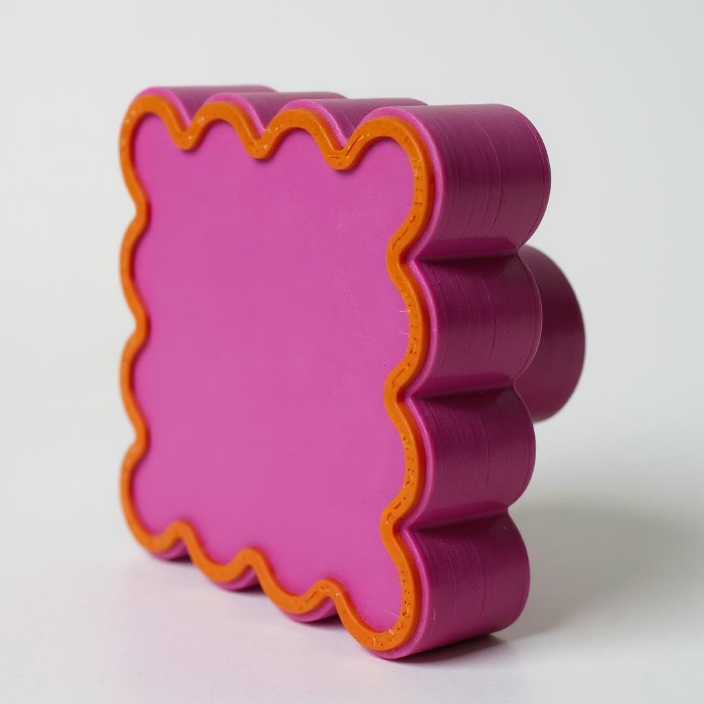 Retro Wavy Drawer Pulls: 3D Printed Pink & Orange Cabinet Knobs