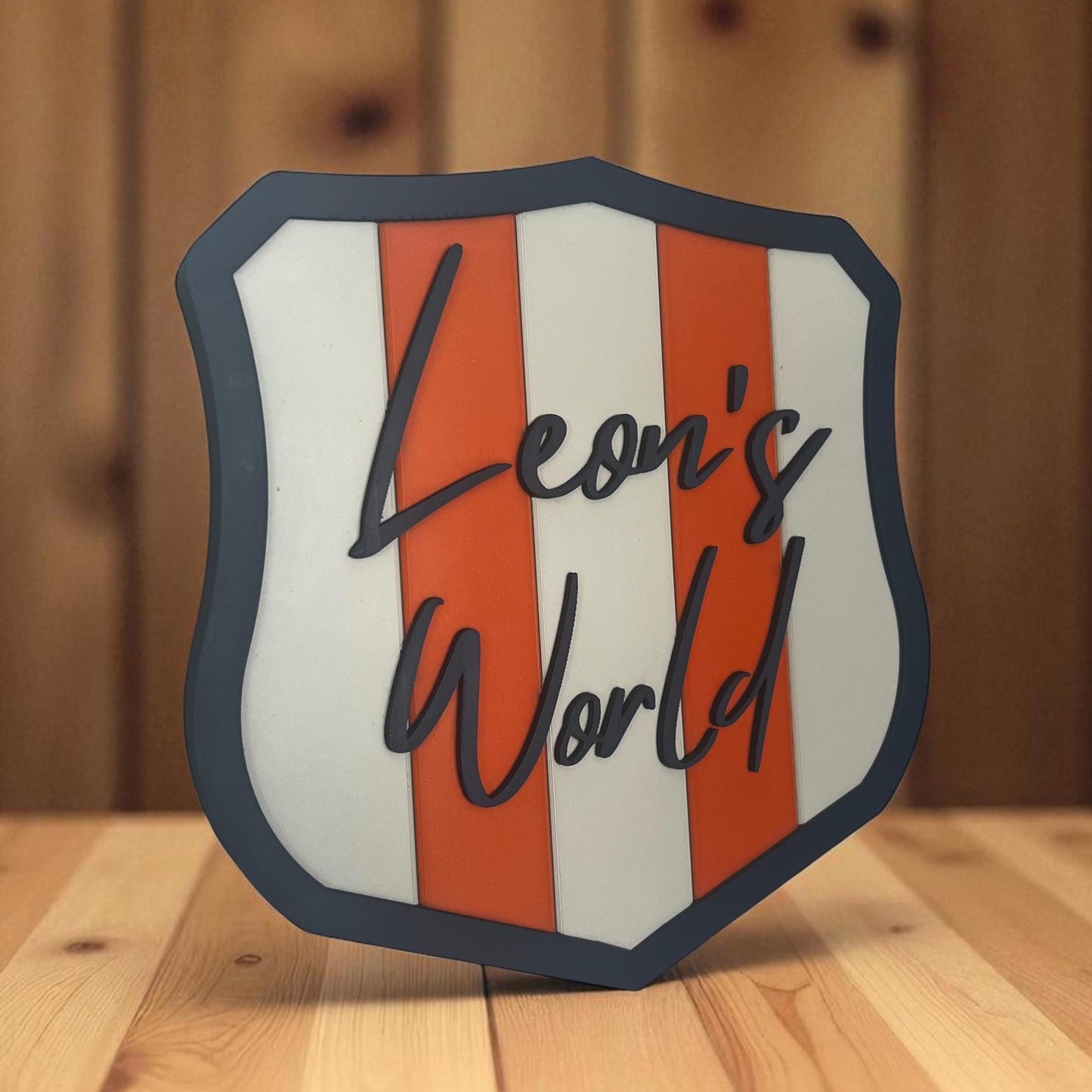 Custom 3D Printed Shield Name Sign: Kids Room Decor