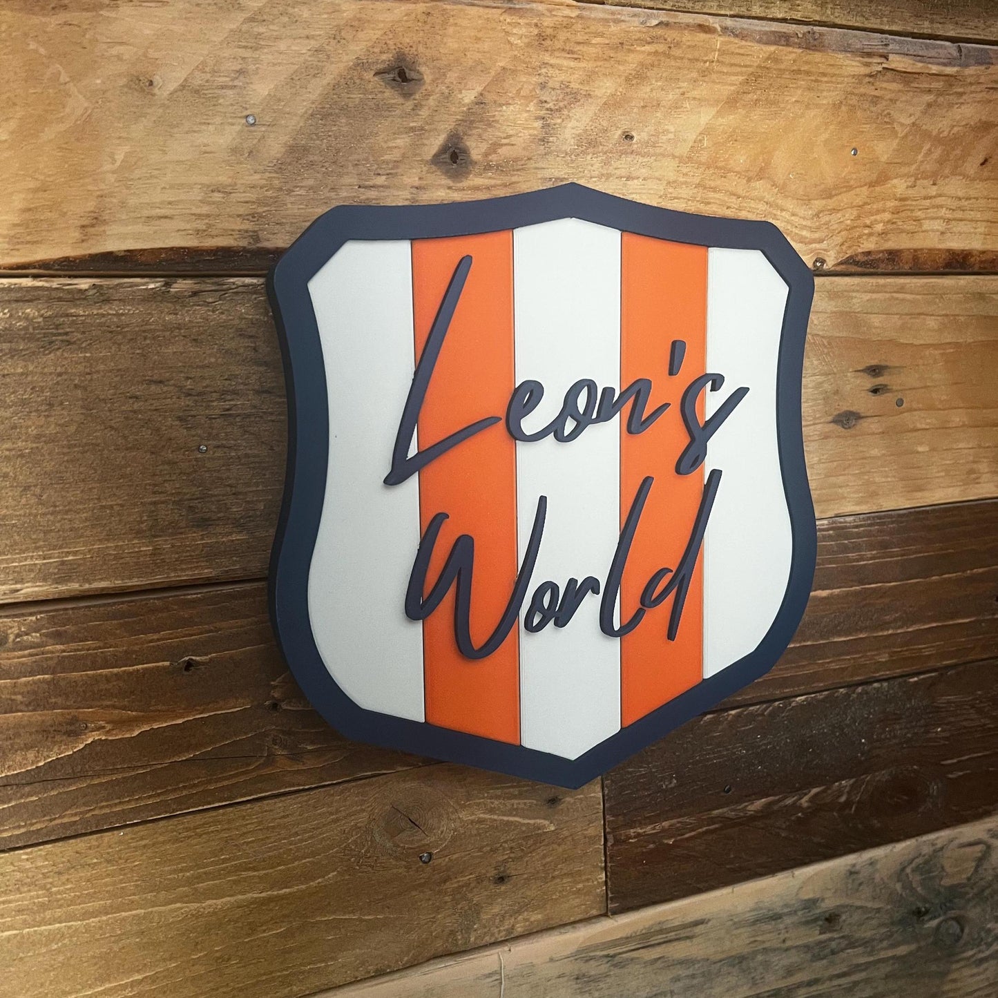 Custom 3D Printed Shield Name Sign: Kids Room Decor