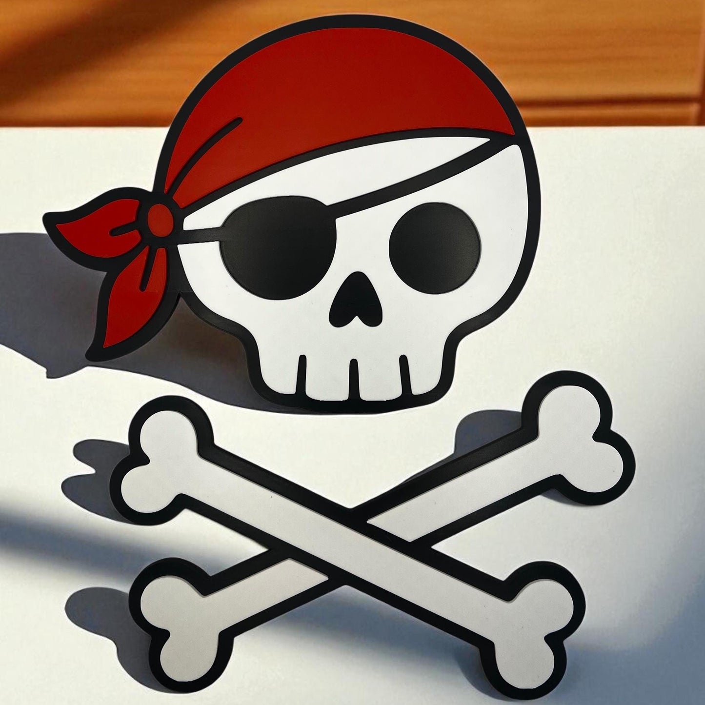 Pirate Skull Wall Decor: 3D Printed Red Bandana, Nautical Kids Room