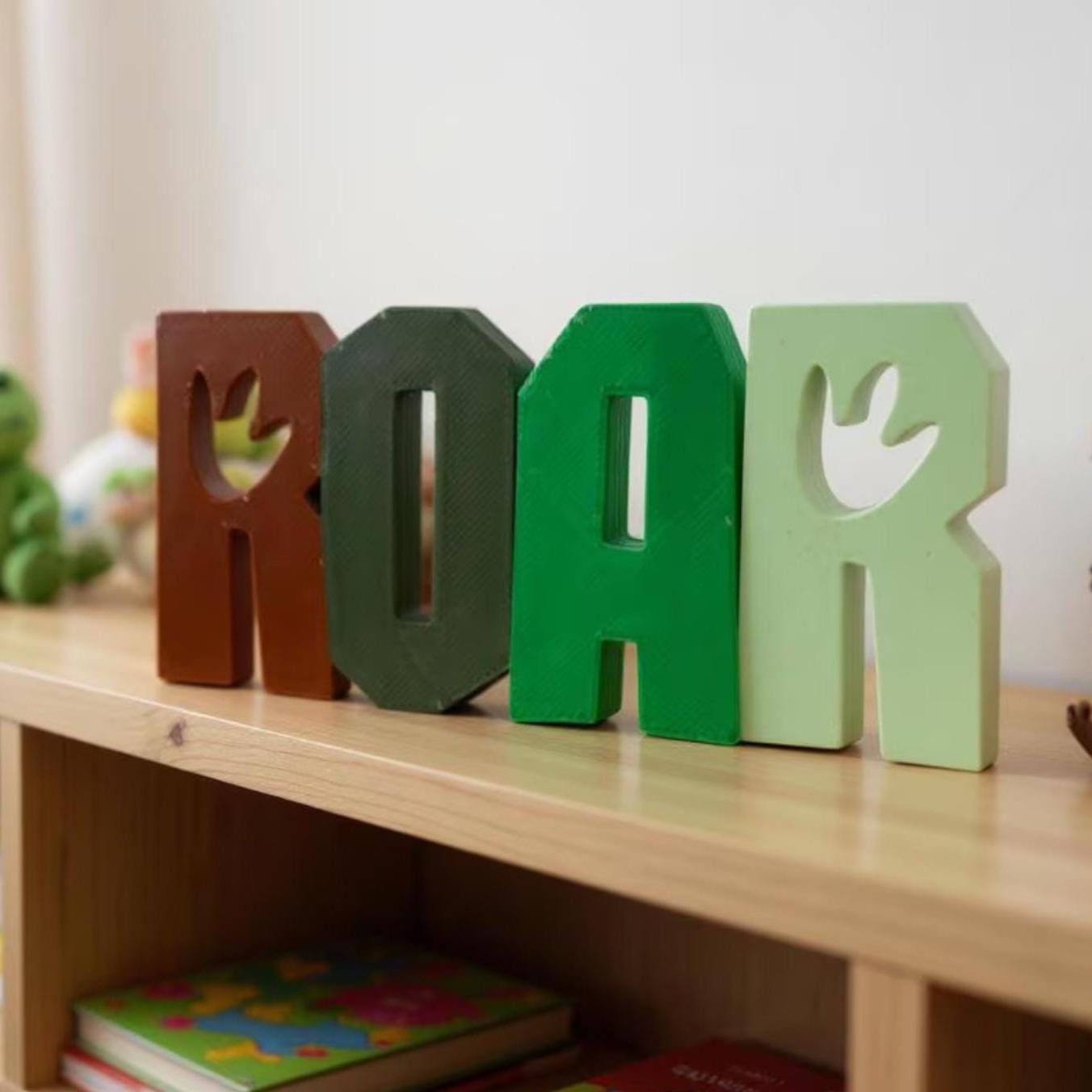 Dinosaur Footprint 3D Printed Shelf Decor: Kids Room ROAR Sign