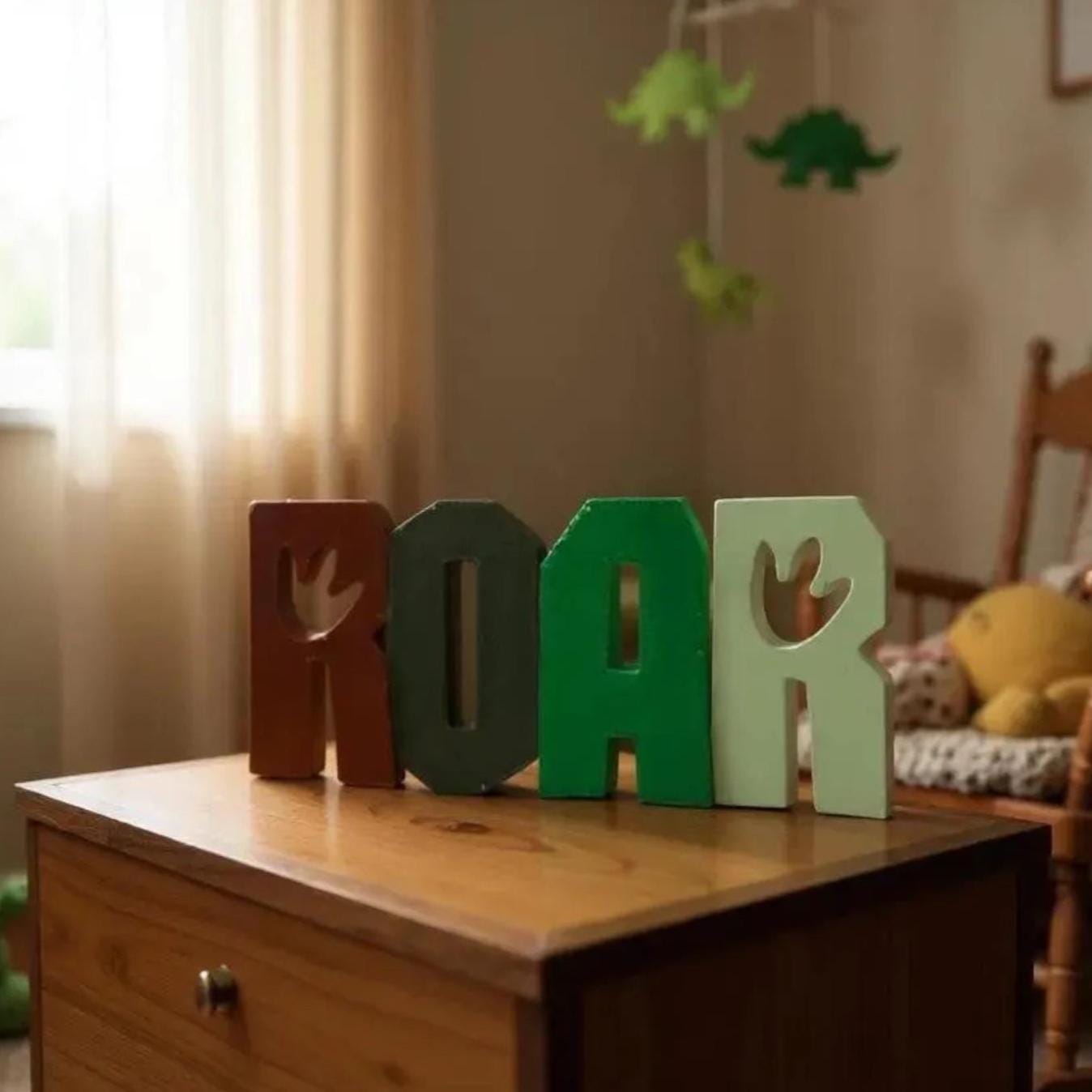 Dinosaur Footprint 3D Printed Shelf Decor: Kids Room ROAR Sign