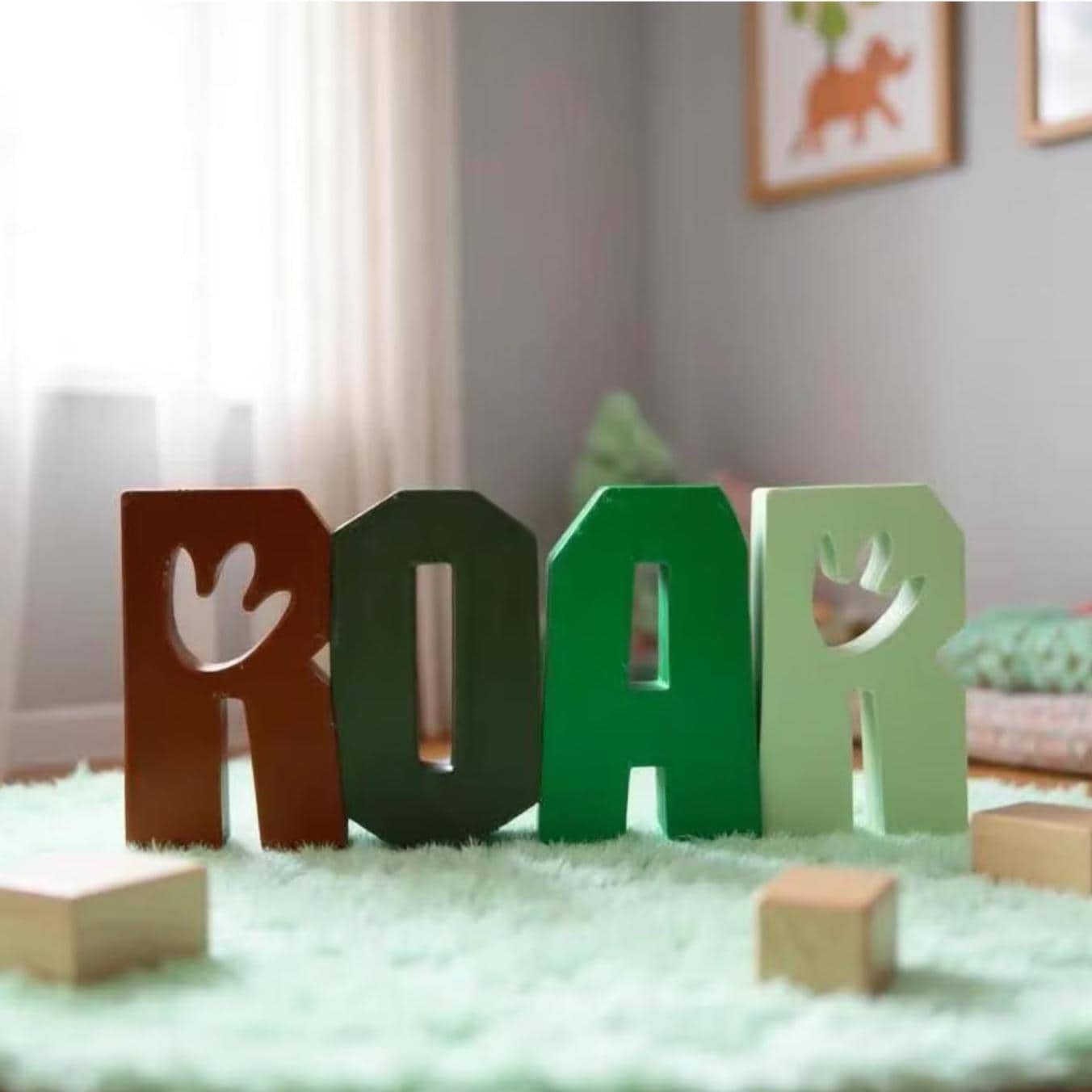 Dinosaur Footprint 3D Printed Shelf Decor: Kids Room ROAR Sign