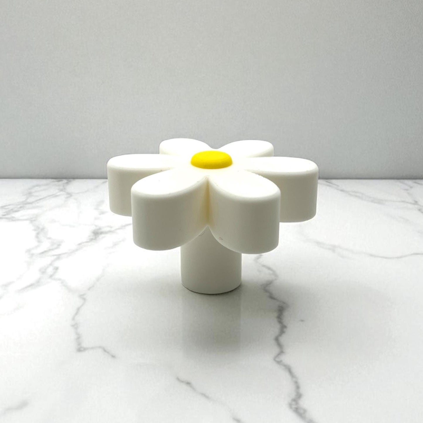 Daisy Groovy Drawer Knob (rounded) – Whimsical White Flower Cabinet Pull with Yellow Center