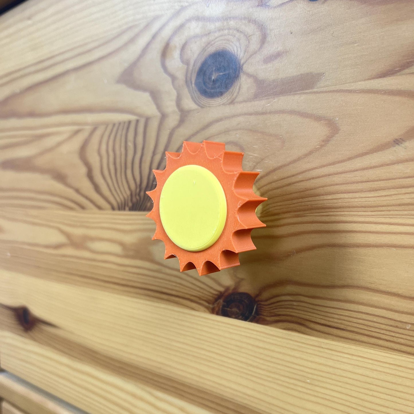 3D Printed Sunshine Drawer Knob: Yellow & Orange PLA Kids Decor