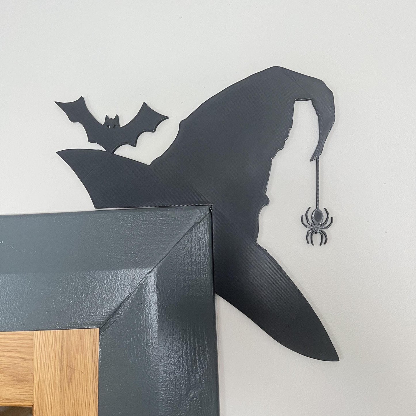 Witch Hat Door Corner with Bat and Spider – Halloween Wall Decor Door Trim Topper