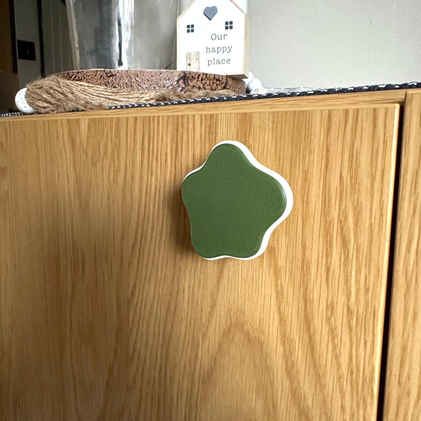 Scalloped Sage Green Knob: Retro Boho Cabinet Handle