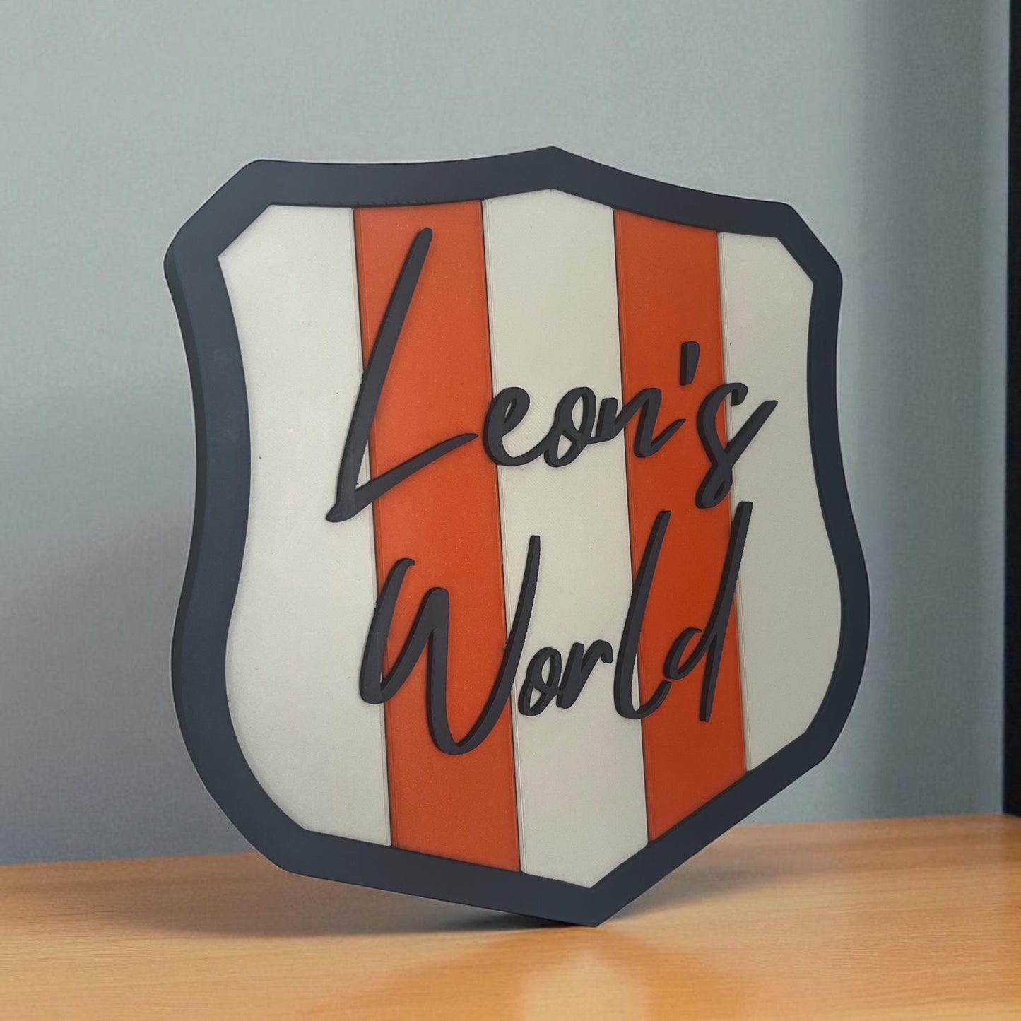 Custom 3D Printed Shield Name Sign: Kids Room Decor