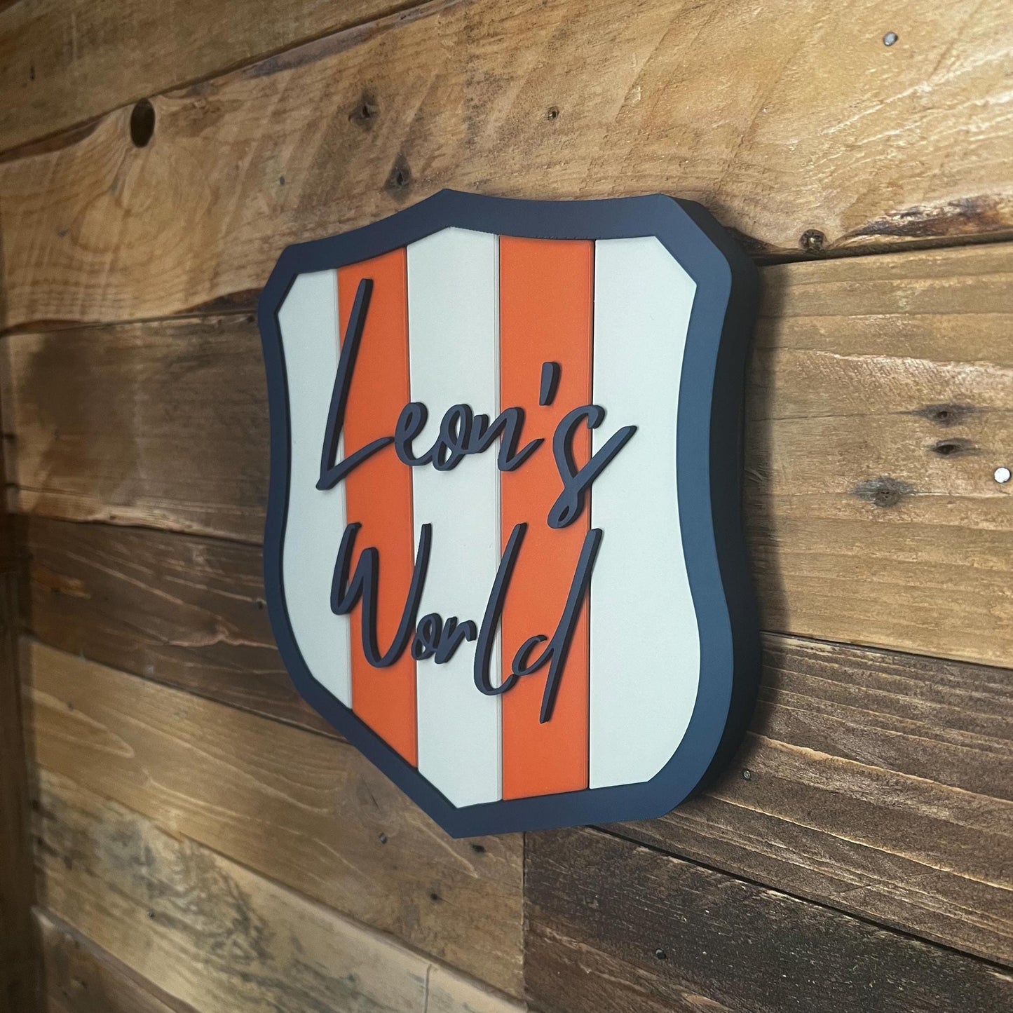 Custom 3D Printed Shield Name Sign: Kids Room Decor