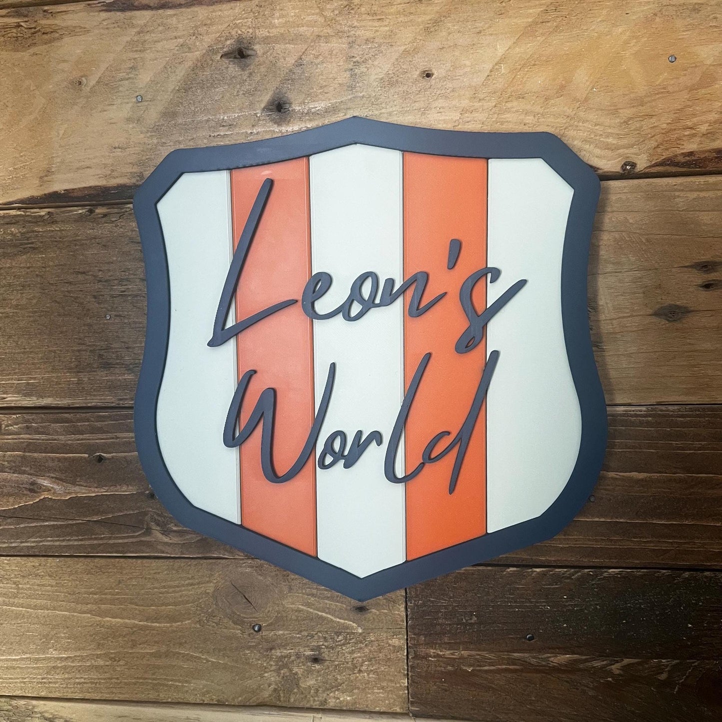 Custom 3D Printed Shield Name Sign: Kids Room Decor