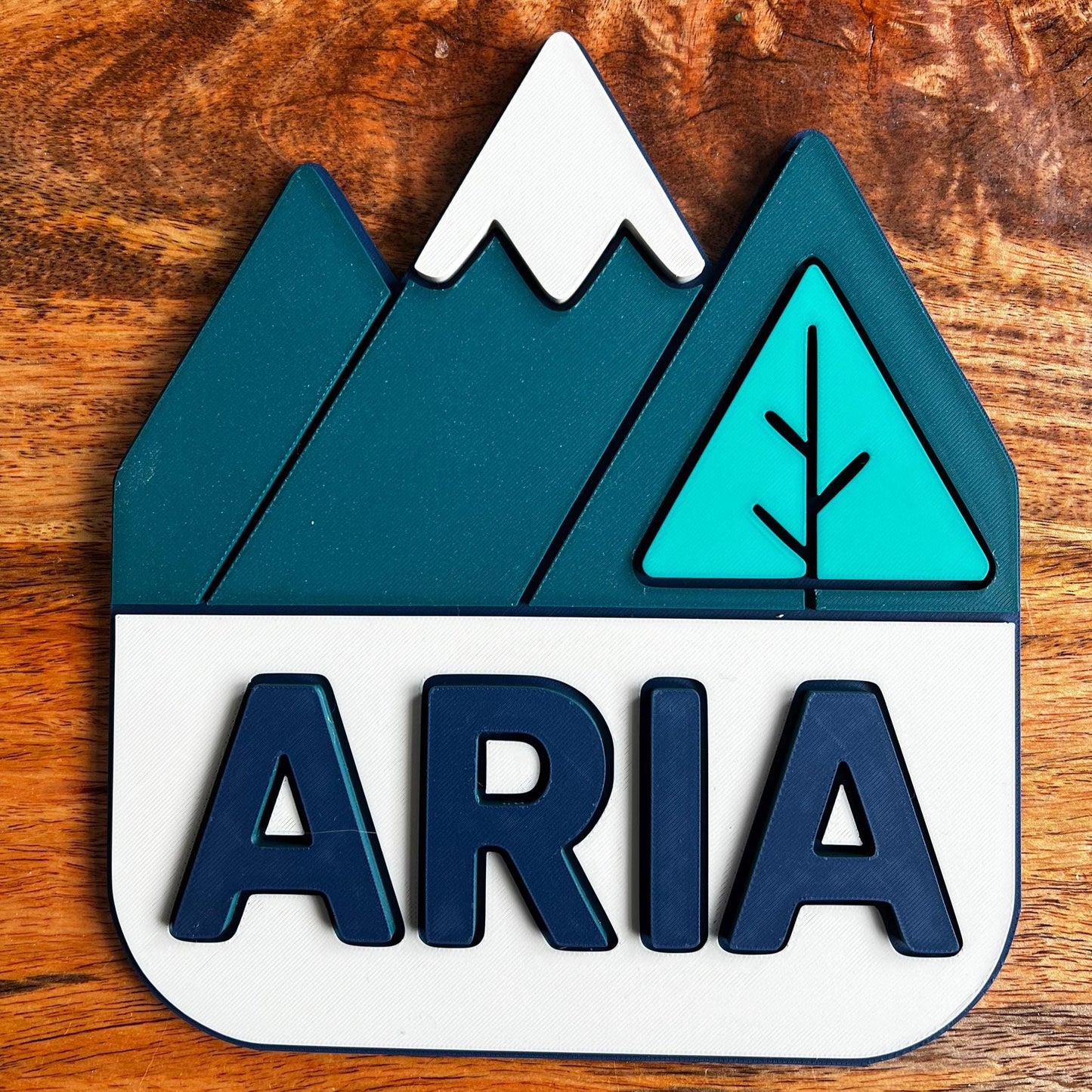 Personalized Mountain Nursery Name Sign: 3D Printed Woodland Decor