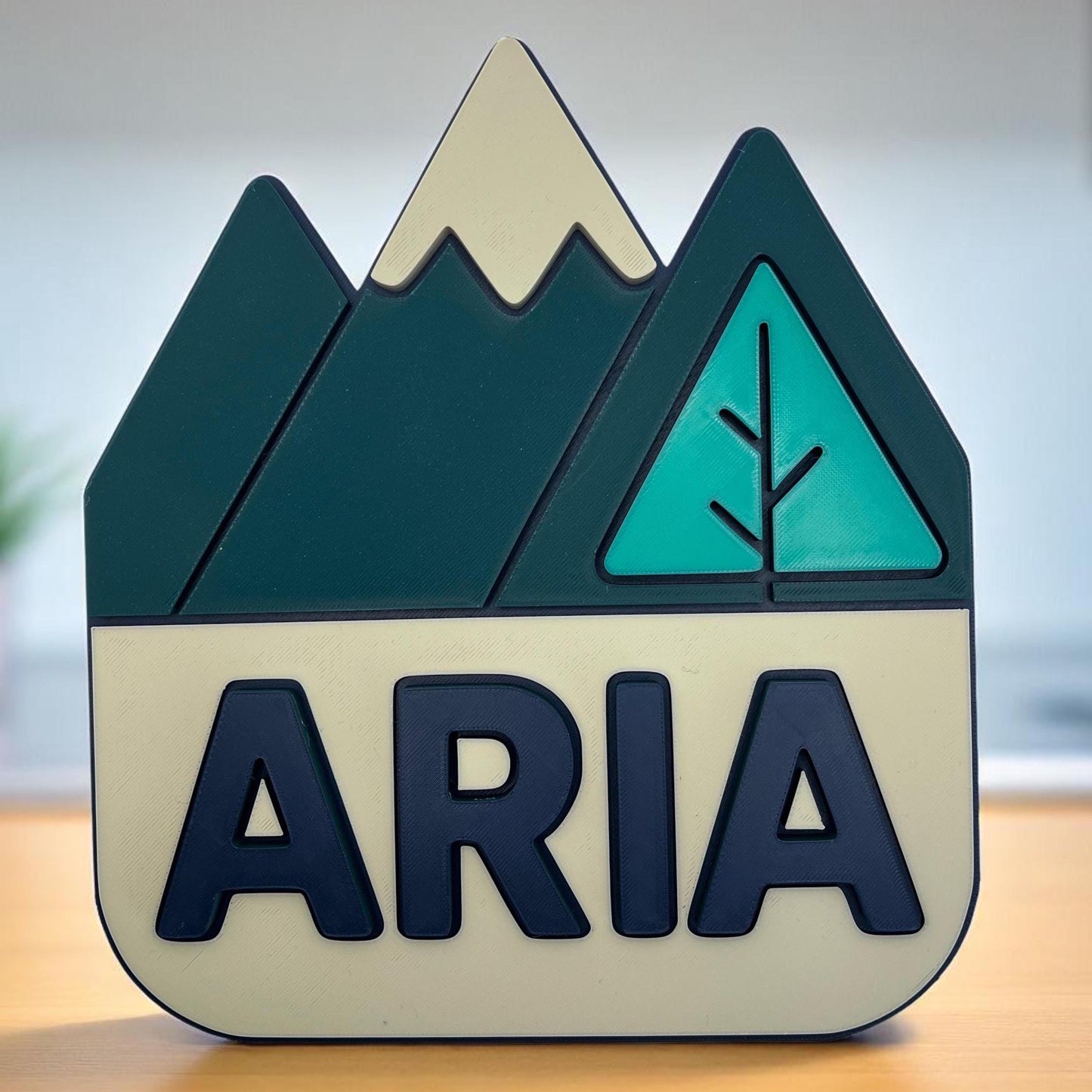 Personalized Mountain Nursery Name Sign: 3D Printed Woodland Decor