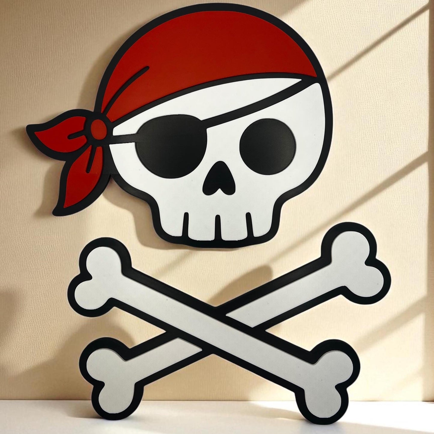 Pirate Skull Wall Decor – Kids Room Pirate Theme, Red Bandana Skull & Crossbones, Nautical Playroom Wall Art