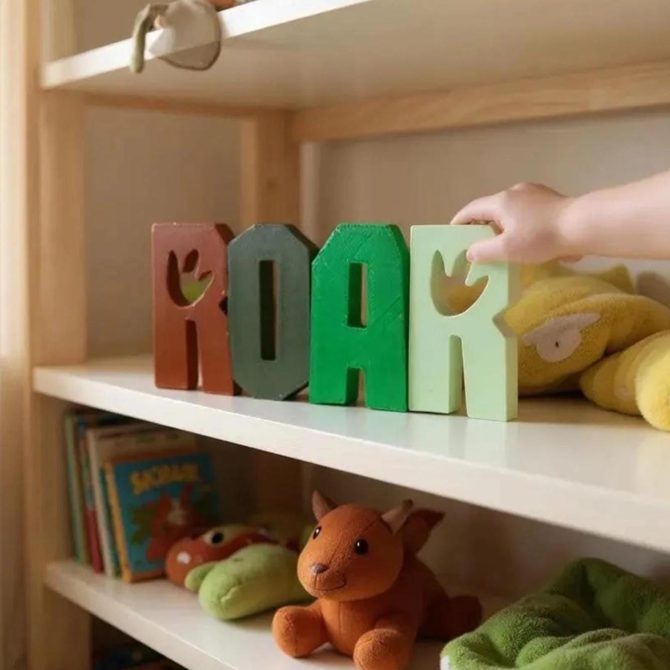 Dinosaur Footprint 3D Printed Shelf Decor: Kids Room ROAR Sign