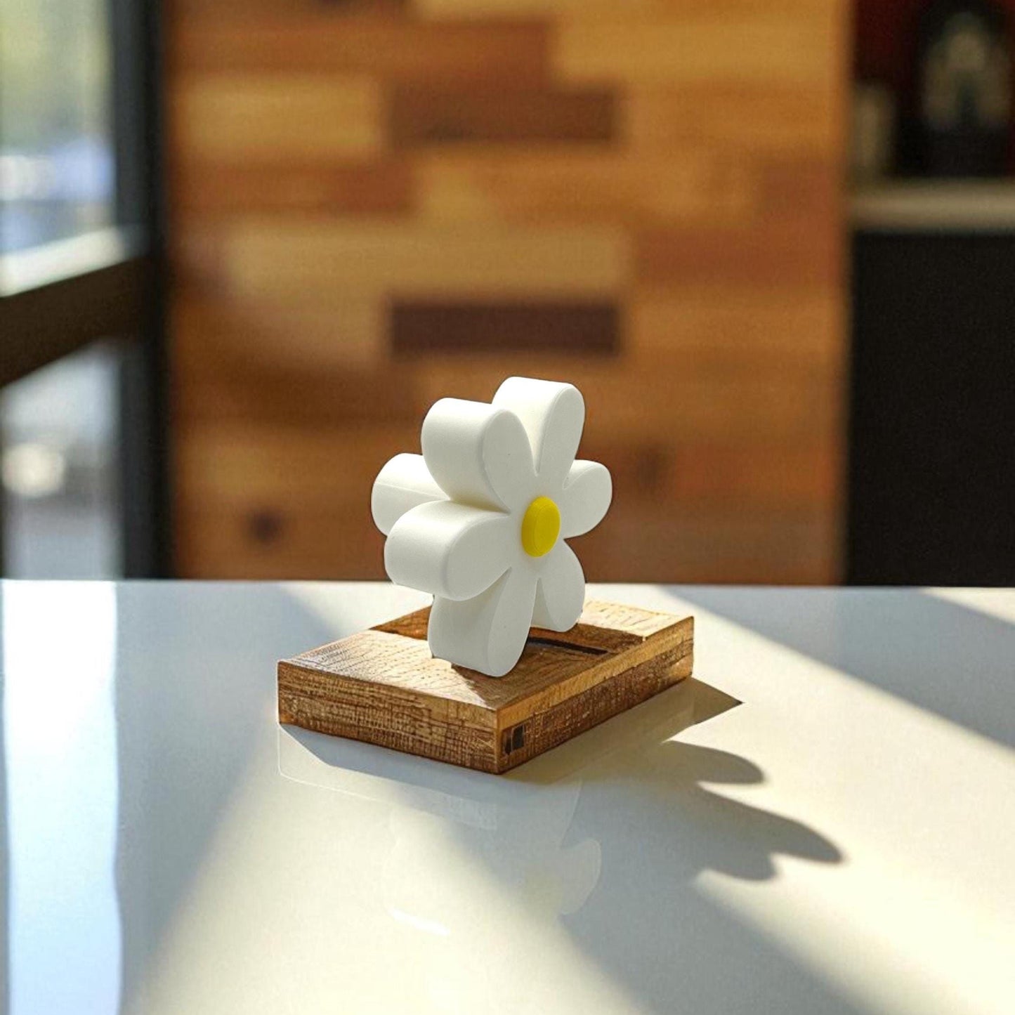 Daisy Groovy Drawer Knob (rounded) – Whimsical White Flower Cabinet Pull with Yellow Center