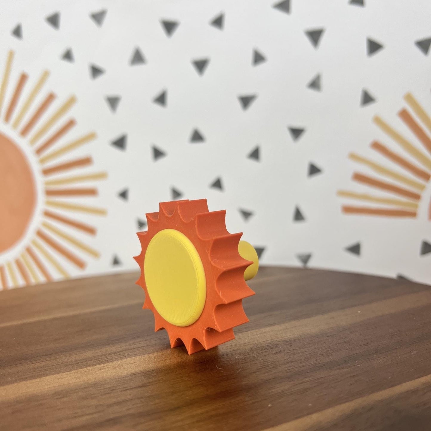3D Printed Sunshine Drawer Knob: Yellow & Orange PLA Kids Decor