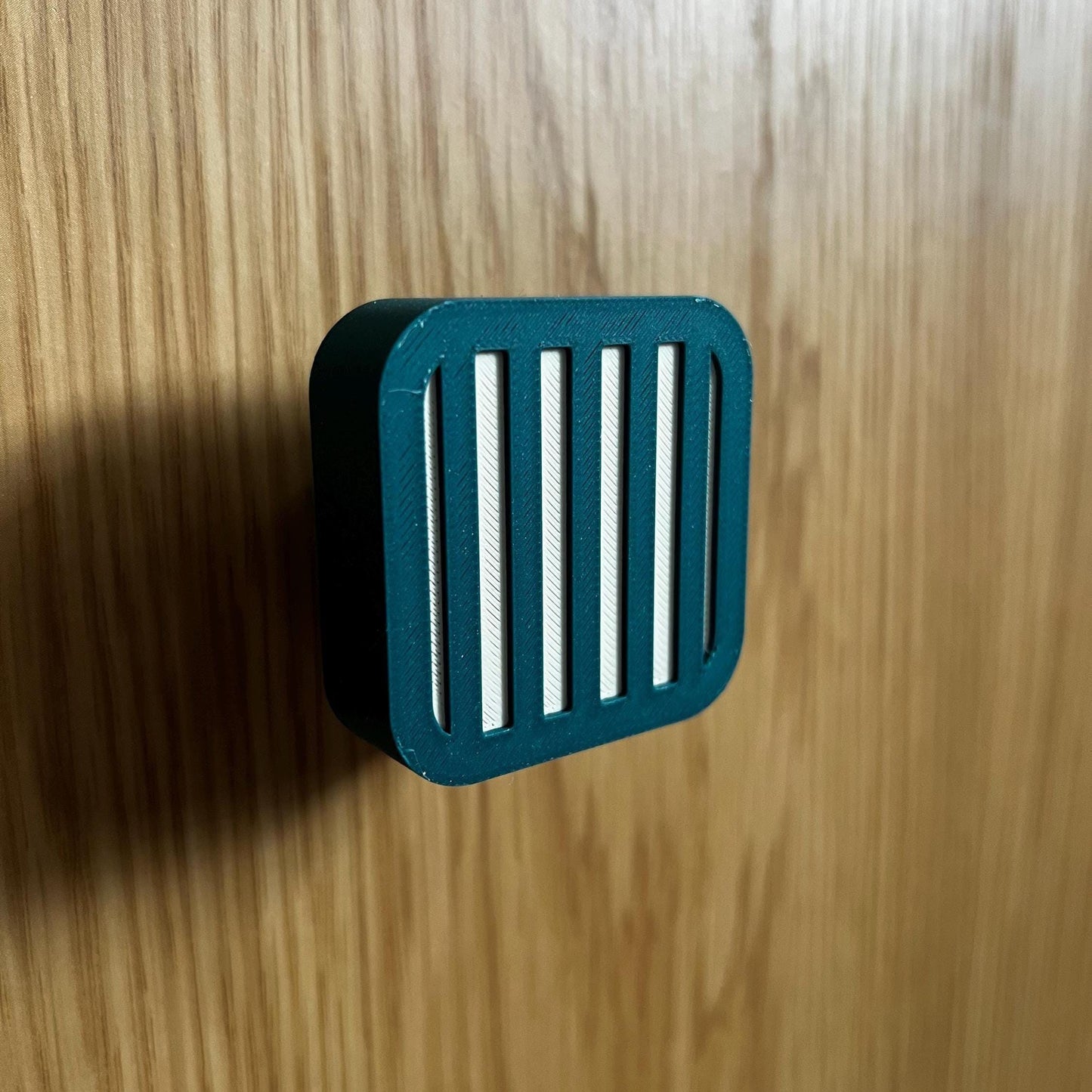 Two-Tone 3D Printed Drawer Pull: Teal & Beige Geometric Cabinet Handle