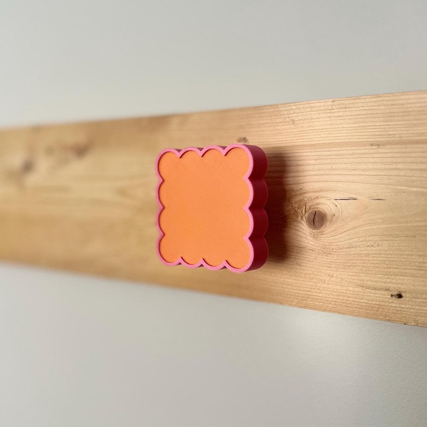 3D Printed Scalloped Wall Hook: Retro Modern Hanger, Orange & Pink