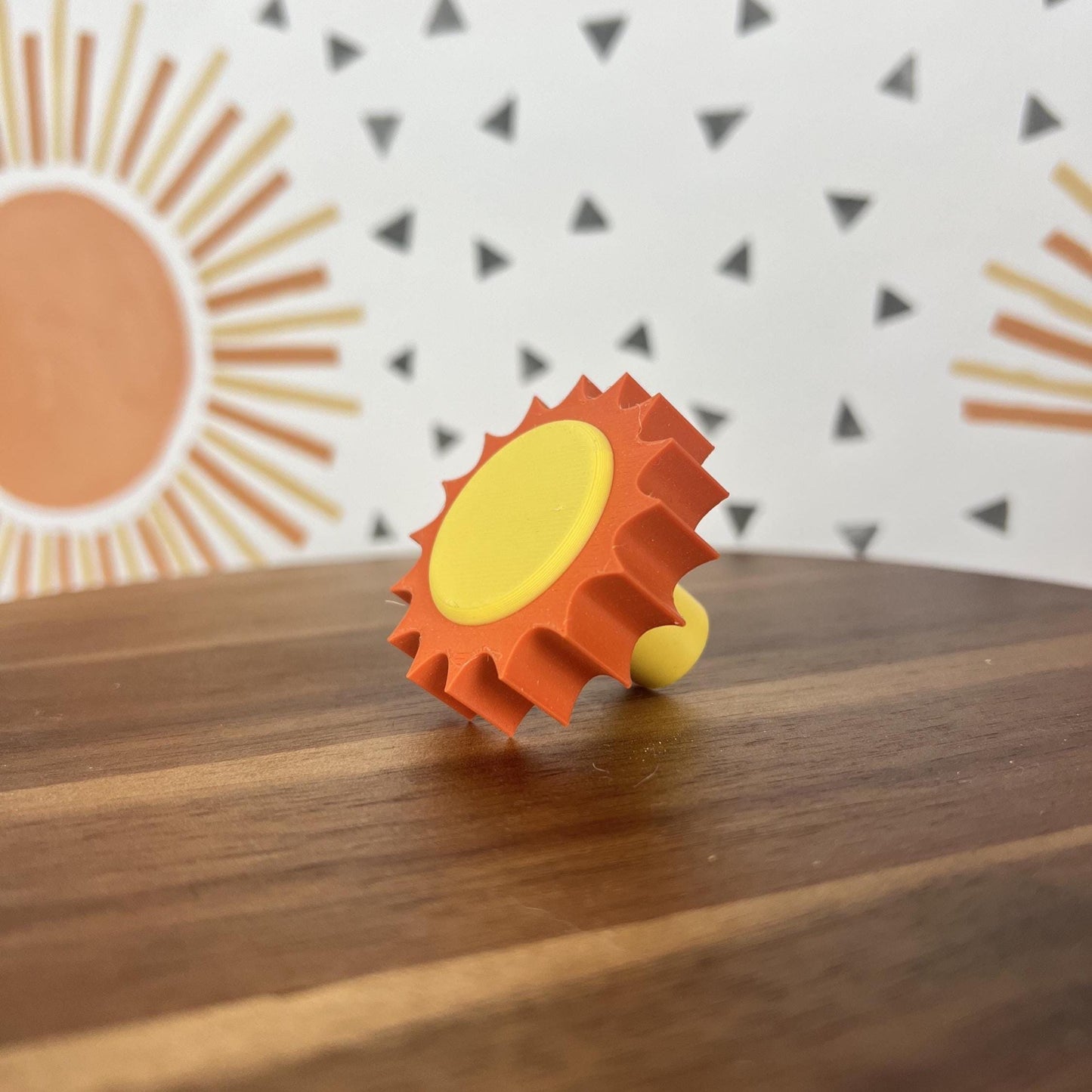 3D Printed Sunshine Drawer Knob: Yellow & Orange PLA Kids Decor