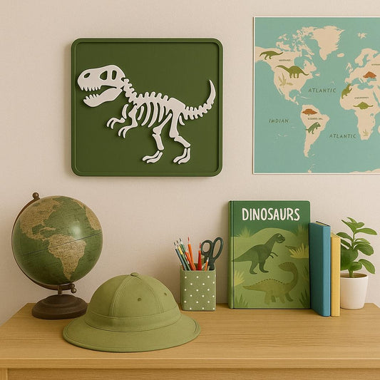 Dinosaur Skeleton Wall Art – 3D Printed T-Rex Kids Room Decor, Unique Dino Sign for Boys & Girls Bedroom