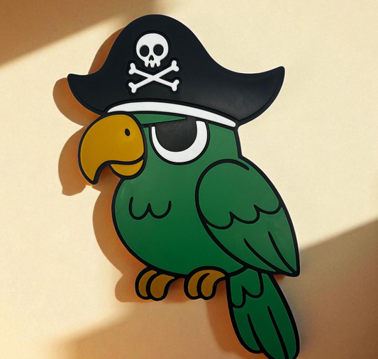 Pirate Parrot Wall Decor – Kids Room Pirate Theme, Nautical Nursery Wall Art, Cute Pirate Parrot Sign