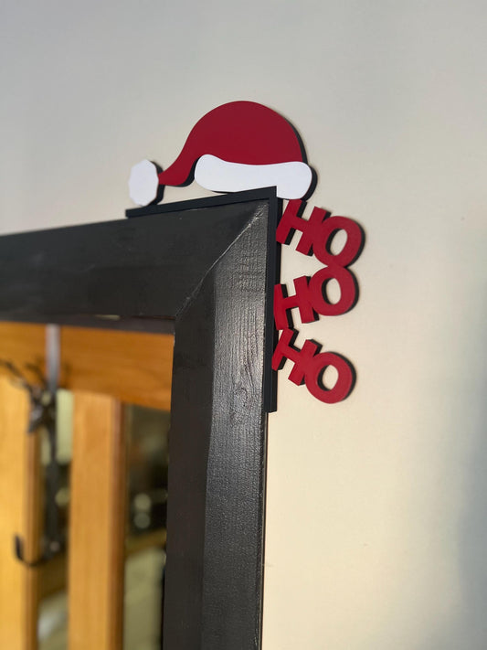 Santa Hat Christmas Door Trim Topper - Festive Ho Ho Ho Santa Hat Decoration for Holiday Home Decor