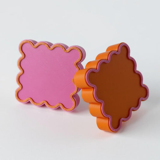 Retro Wavy Drawer Pulls: 3D Printed Pink & Orange Cabinet Knobs
