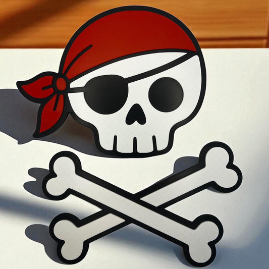 Pirate Skull Wall Decor: 3D Printed Red Bandana, Nautical Kids Room