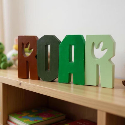 Dinosaur Footprint 3D Printed Shelf Decor: Kids Room ROAR Sign