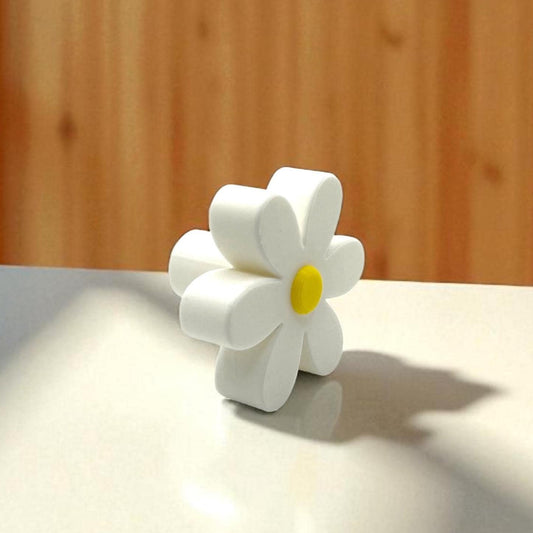 Daisy Groovy Drawer Knob (rounded) – Whimsical White Flower Cabinet Pull with Yellow Center