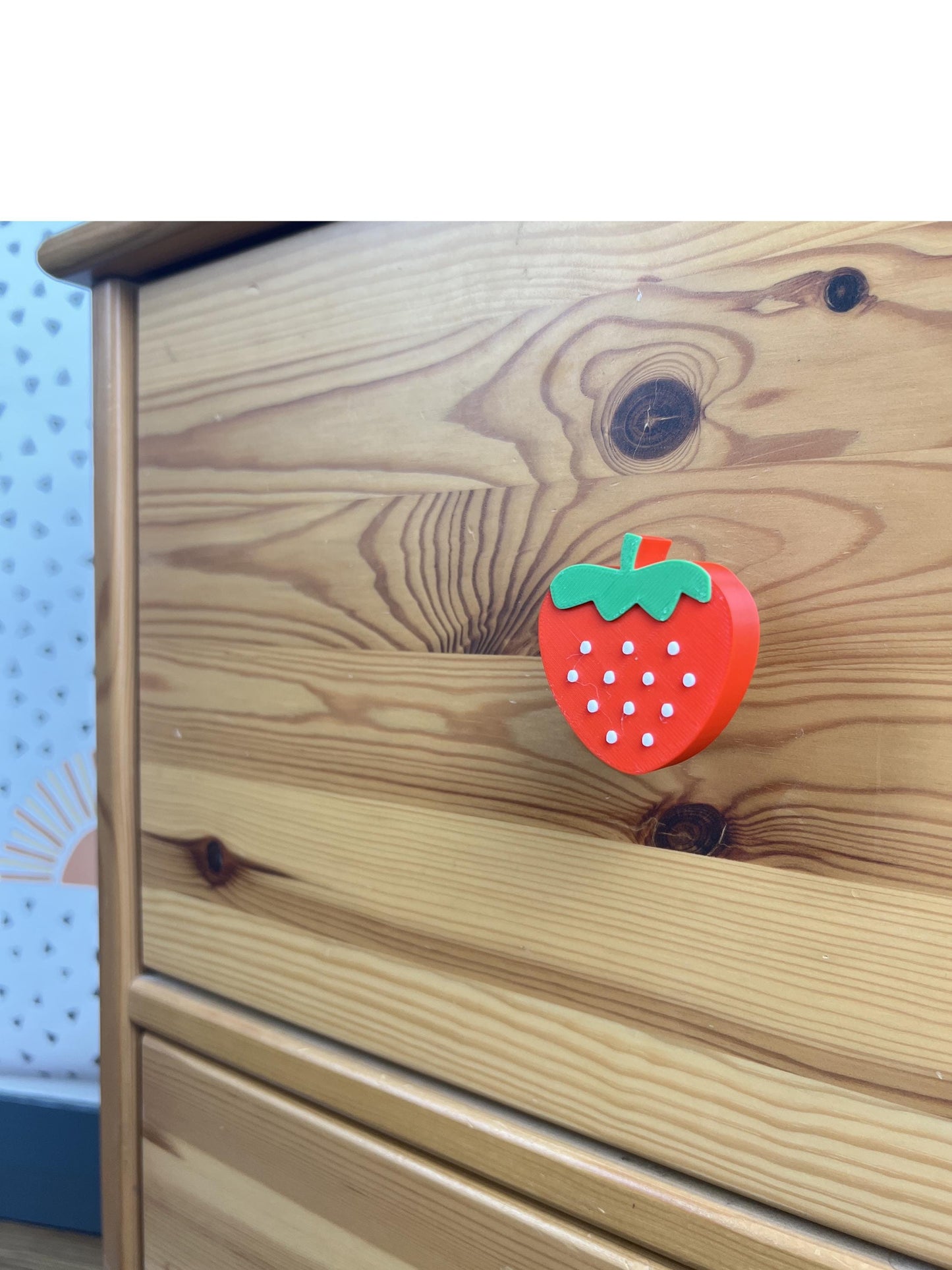 Strawberry Drawer Pull - 3D Printed  – Cute Red Fruit Knob for Cabinets & Kids’ Furniture