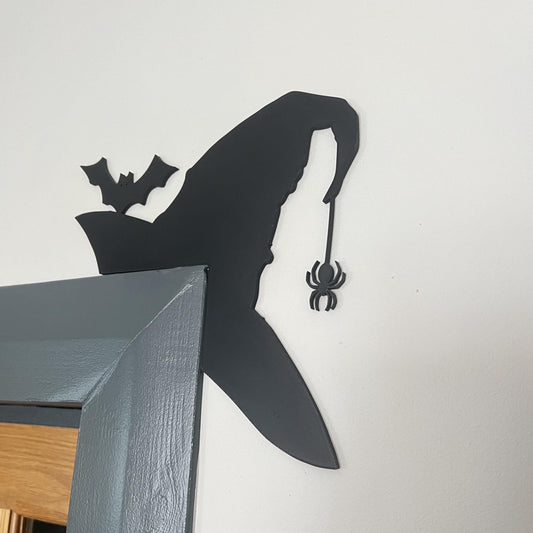 Witch Hat Door Corner with Bat and Spider – Halloween Wall Decor Door Trim Topper