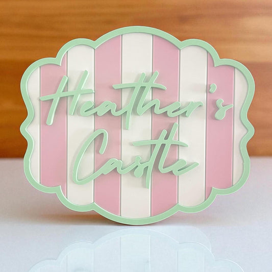Scalloped Custom Name Sign | Personalised Wall Decor for Nursery, Bedroom, Playroom | Pastel Striped Wall Art