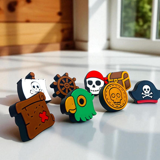 Pirate Drawer Pulls – 3D Printed Kids Cabinet Handles | Set of 8 Pirate Designs | Treasure Chest Knobs | Nautical Bedroom Decor Hardware