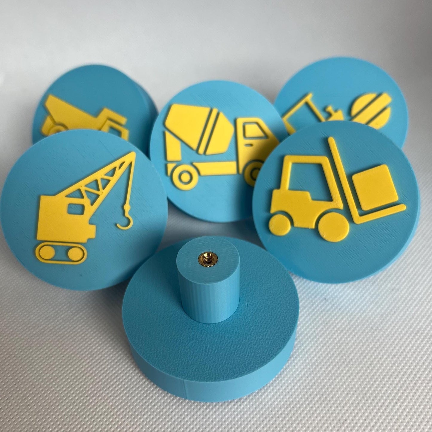 Construction Vehicle Drawer Pulls: Blue & Yellow Nursery Knobs - Set of 6