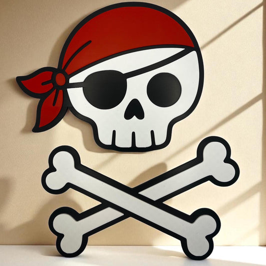 Pirate Skull Wall Decor – Kids Room Pirate Theme, Red Bandana Skull & Crossbones, Nautical Playroom Wall Art