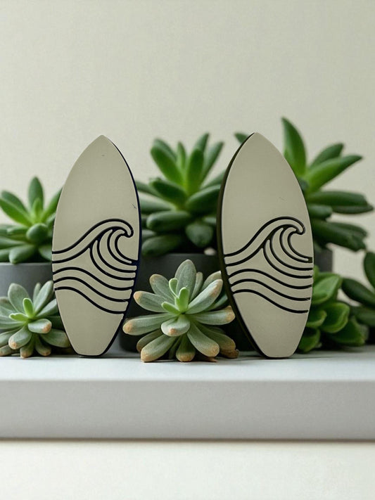 Wave Surfboard Drawer Pull – Fun Coastal Handle in Olive Green or Navy Blue | 3D Printed Kids Room or Nursery Decor