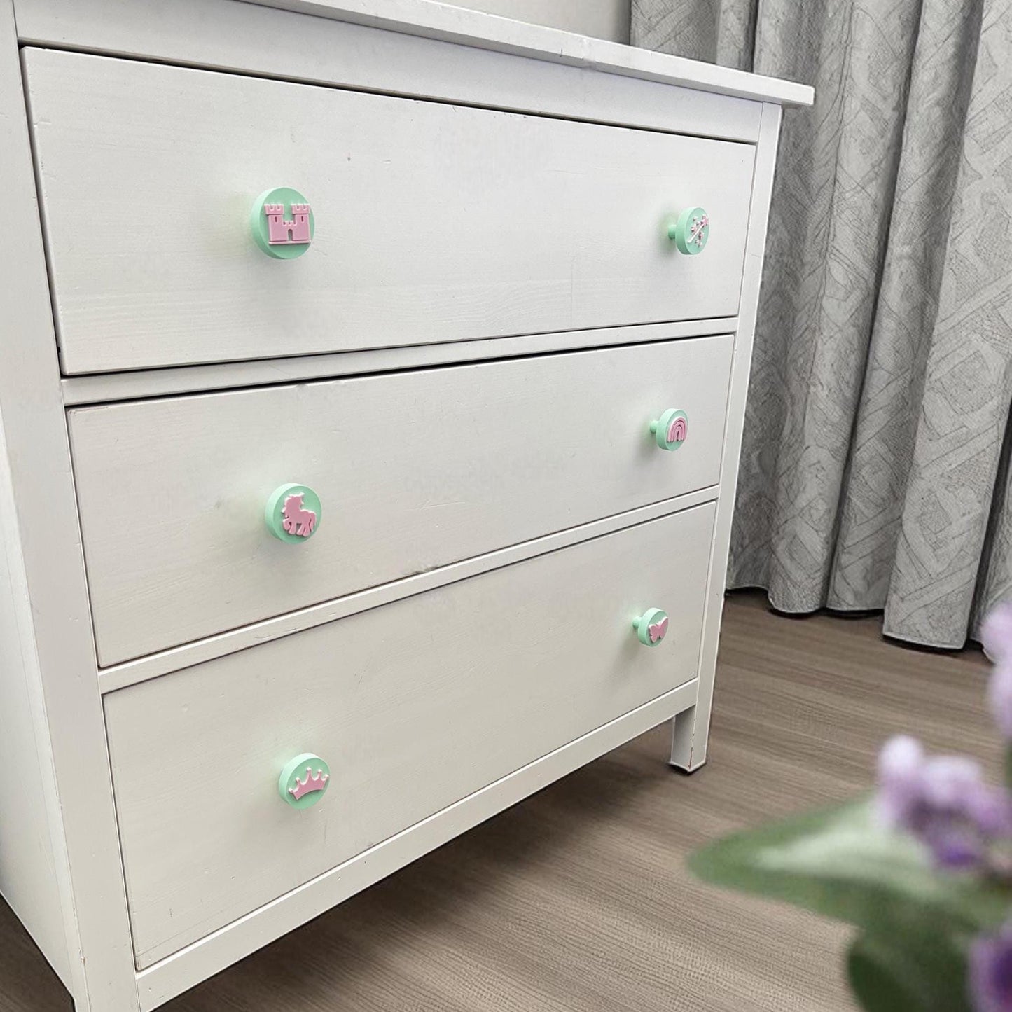 Princess Castle Drawer Knobs – 3D Printed Pastel Dresser Pulls | Kids Room & Nursery Furniture Handles
