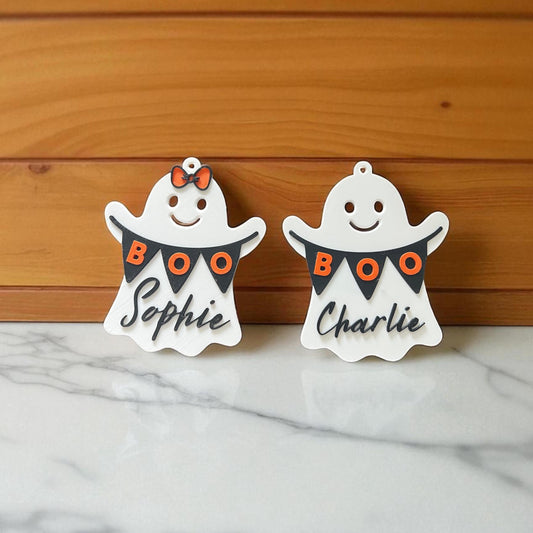 Personalised Halloween Ghost Boo Basket Tag – Custom Boo Bag Name Tag – Trick or Treat Bucket Label – Kids Halloween Decoration
