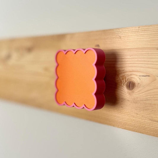 3D Printed Scalloped Wall Hook: Retro Modern Hanger, Orange & Pink
