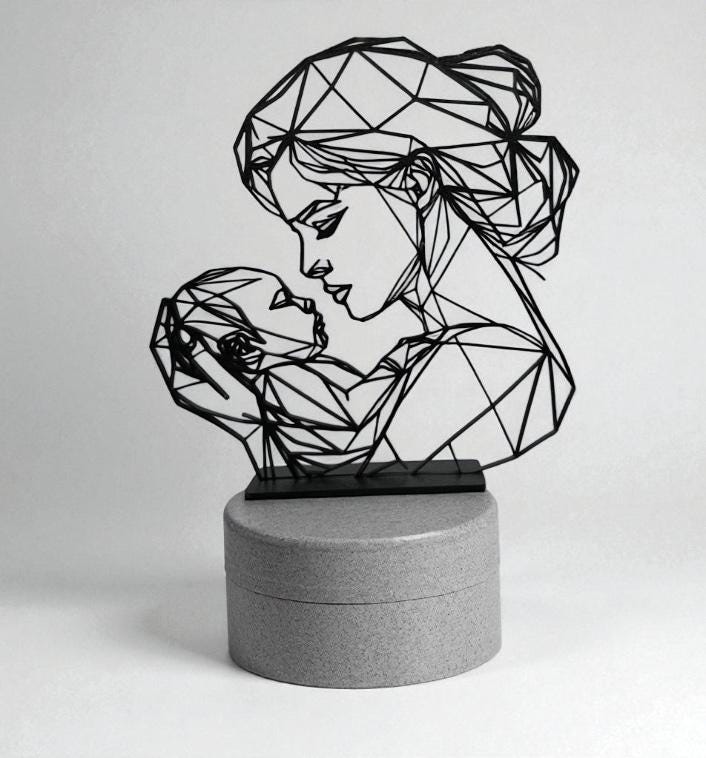 Geometric Mother and Baby Sculpture: Modern 3D Printed Family Art
