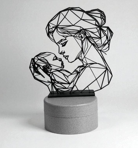 Geometric Mother and Baby Sculpture: Modern 3D Printed Family Art