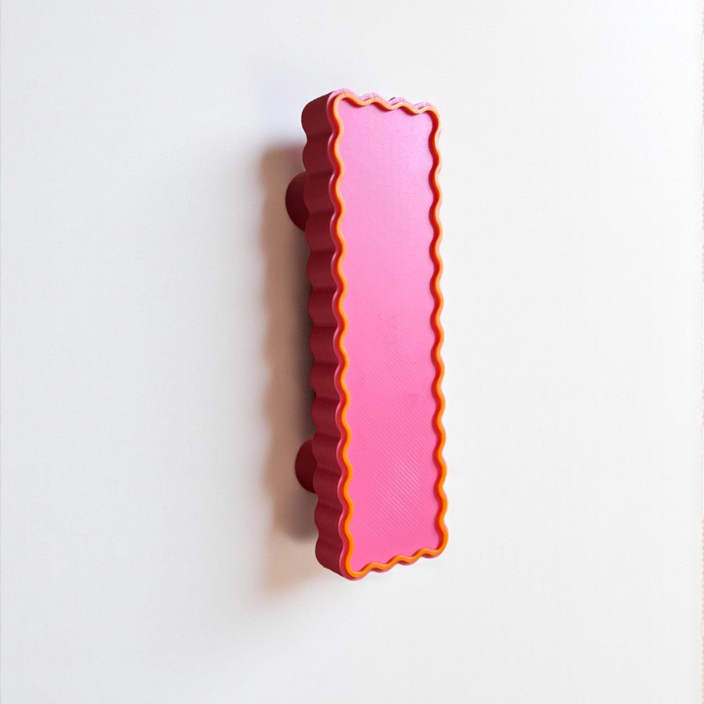 Retro Pink and Orange 3D Printed Drawer Pull – Wavy Scalloped Cabinet Handle for Dresser, Wardrobe, Kitchen Drawers, Nursery Furniture, Kids Room Storage, Craft Cabinet Hardware, Colorful Vintage Style Knob Replacement