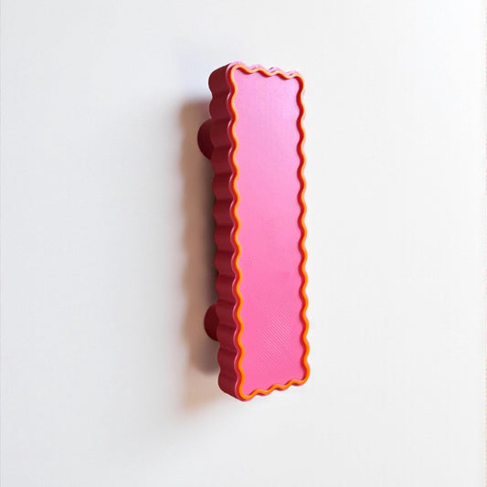 Retro Pink and Orange 3D Printed Drawer Pull – Wavy Scalloped Cabinet Handle for Dresser, Wardrobe, Kitchen Drawers, Nursery Furniture, Kids Room Storage, Craft Cabinet Hardware, Colorful Vintage Style Knob Replacement