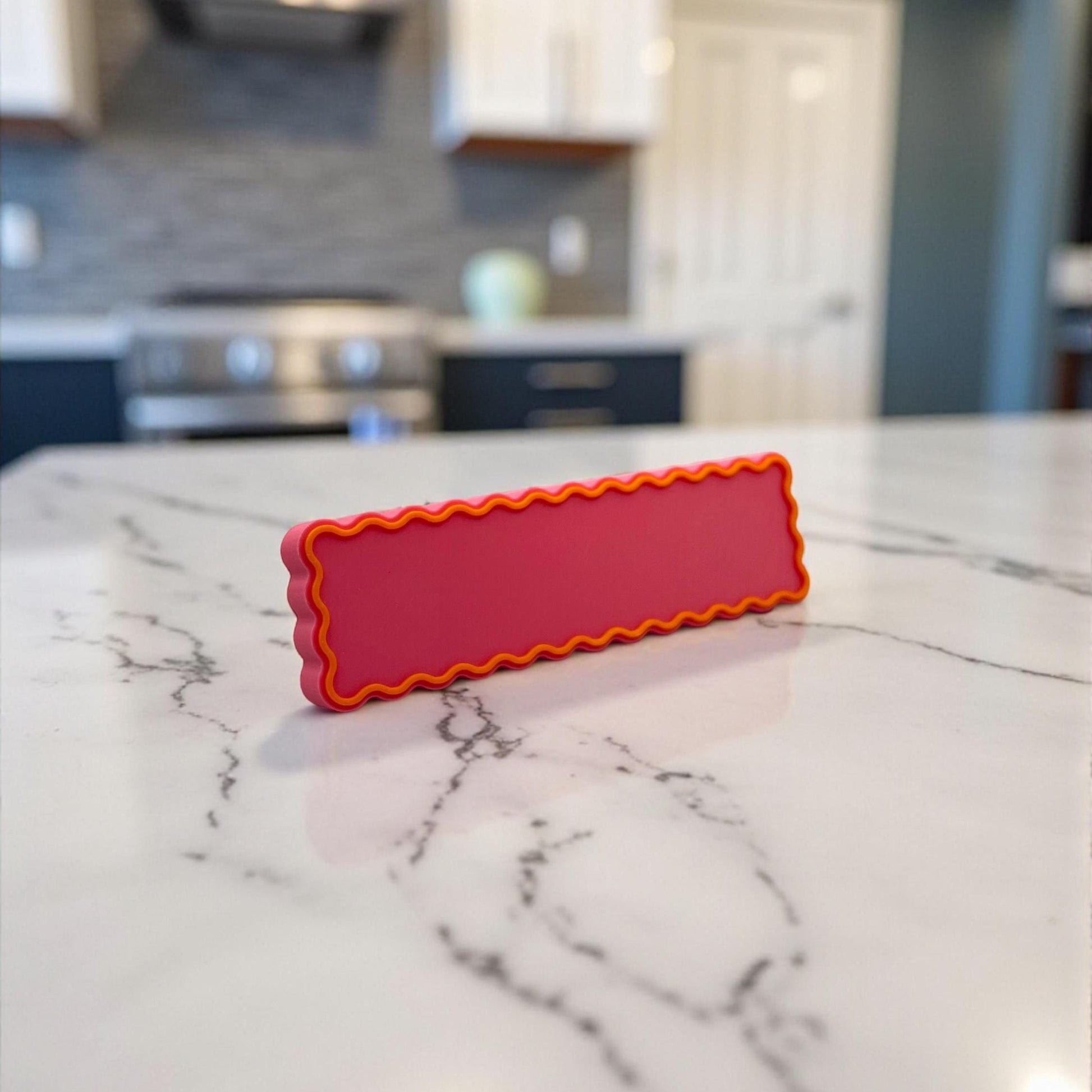 Retro Pink and Orange 3D Printed Drawer Pull – Wavy Scalloped Cabinet Handle for Dresser, Wardrobe, Kitchen Drawers, Nursery Furniture, Kids Room Storage, Craft Cabinet Hardware, Colorful Vintage Style Knob Replacement